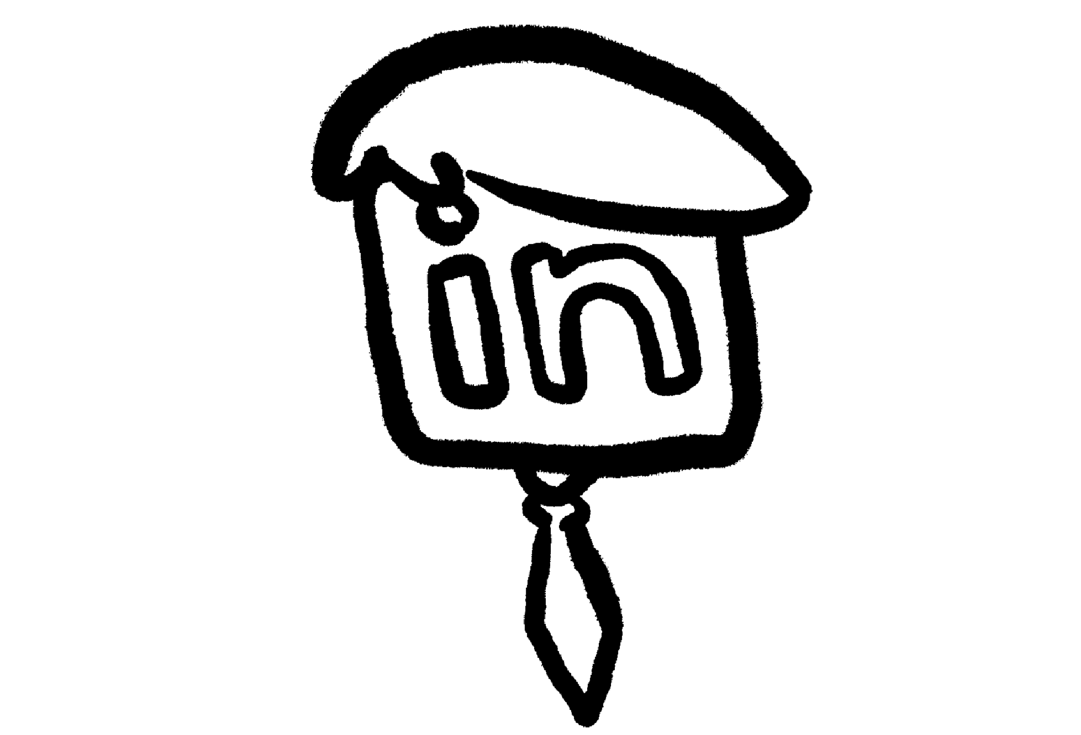 Hand drawn LinkedIn logo with hair and a tie