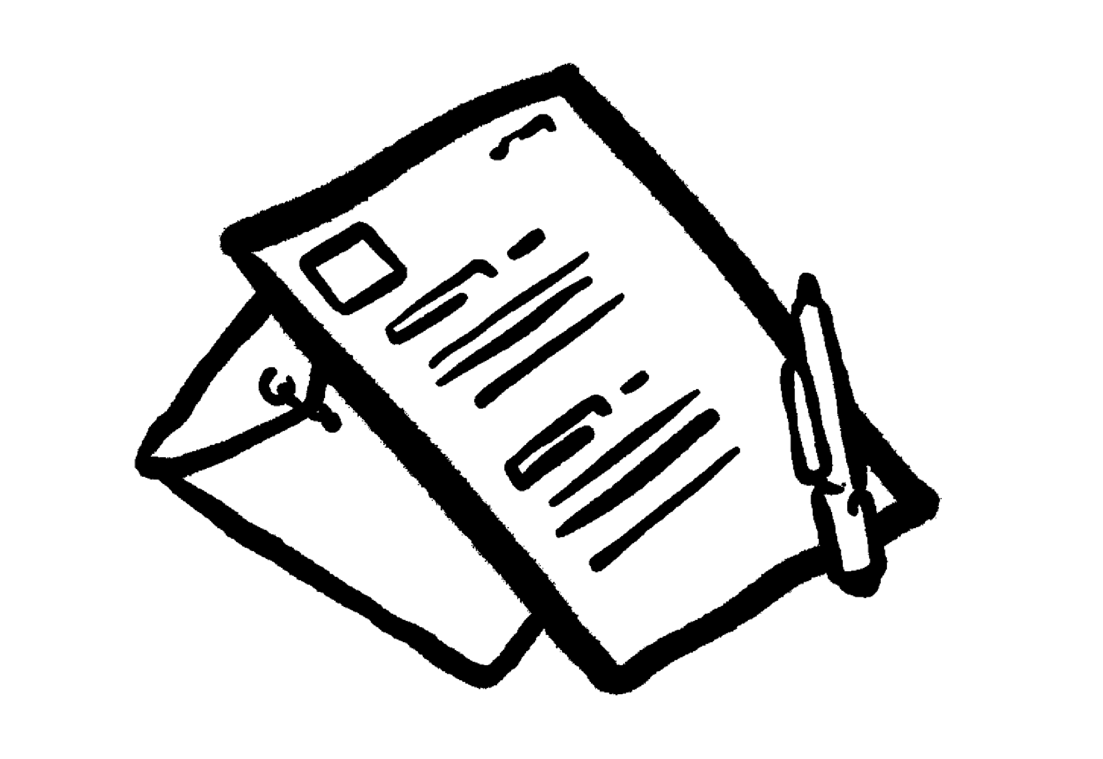 Hand drawn image of a paper and pen